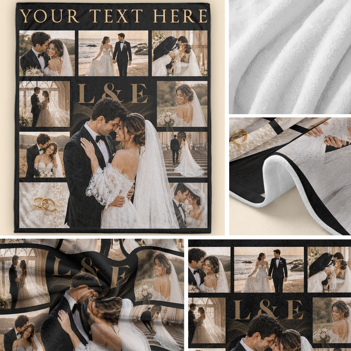 Custom Wedding Photo Collage Blanket Couple Initials Throw Blanket Keepsake Decor