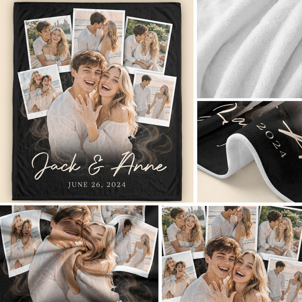 Custom Couple Photo Collage Engagement Blanket Names Date Throw Blanket Keepsake Decor