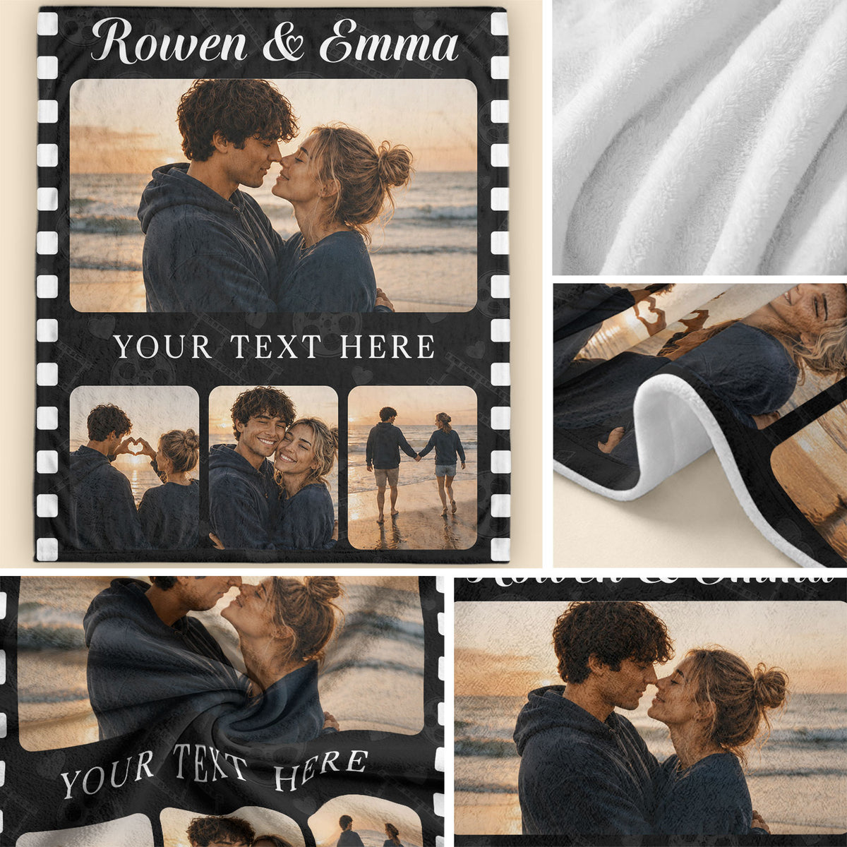 Custom Couple Photo Collage Film Strip Blanket Couple Names Throw Blanket Keepsake