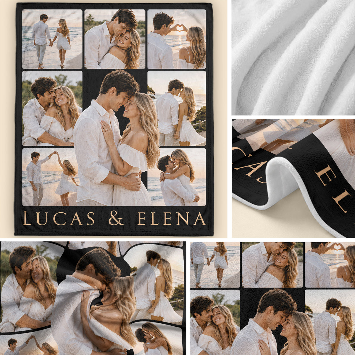 Custom Romantic Couple Photo Collage Blanket Couple Names Throw Blanket Keepsake