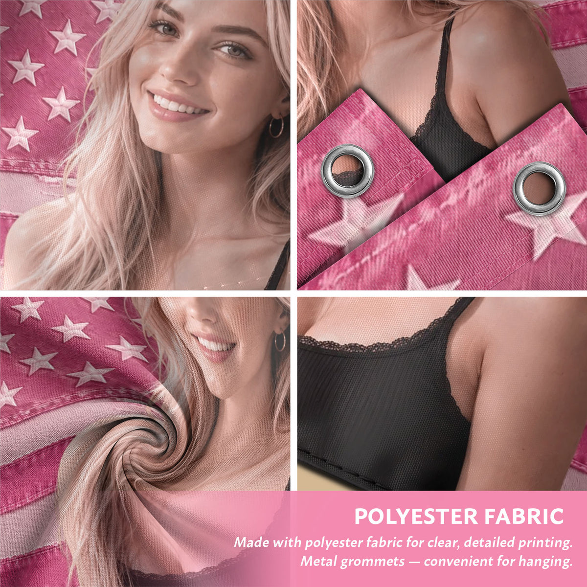 Custom Pink Distressed USA Flag Portrait Photo Collage Banner Wall Art Tapestry Piece
