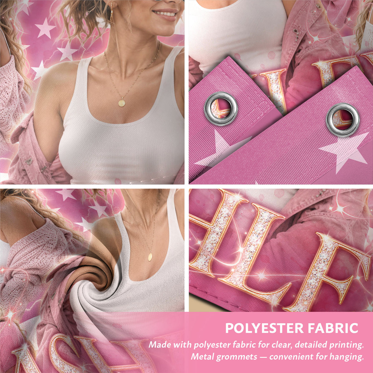 Custom Photo American Flag Pink Glitter Butterfly Personalised Name Picture USA Flag