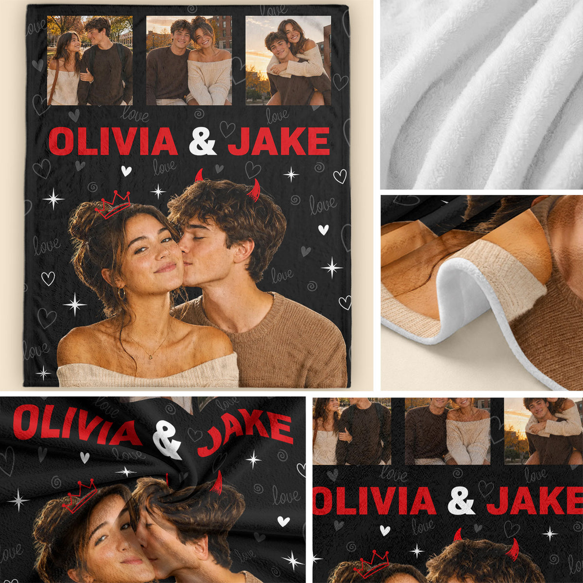 Custom Couple Photo Collage Fleece Blanket Names Soft Warm Throw Bed Tapestry Piece