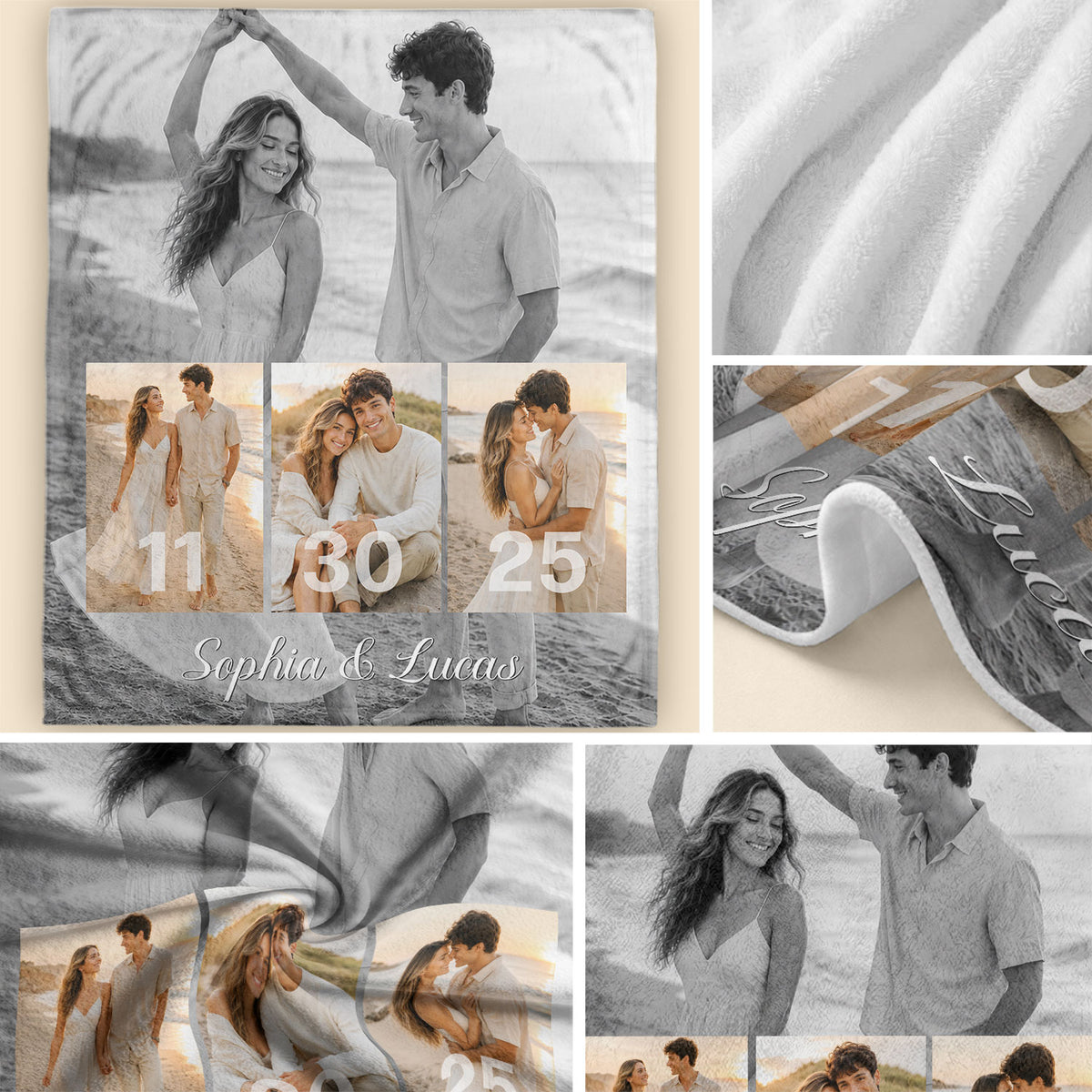 Personalized Couple Picture Blanket Custom Photo Collage Soft Warm Fleece Blanket Date