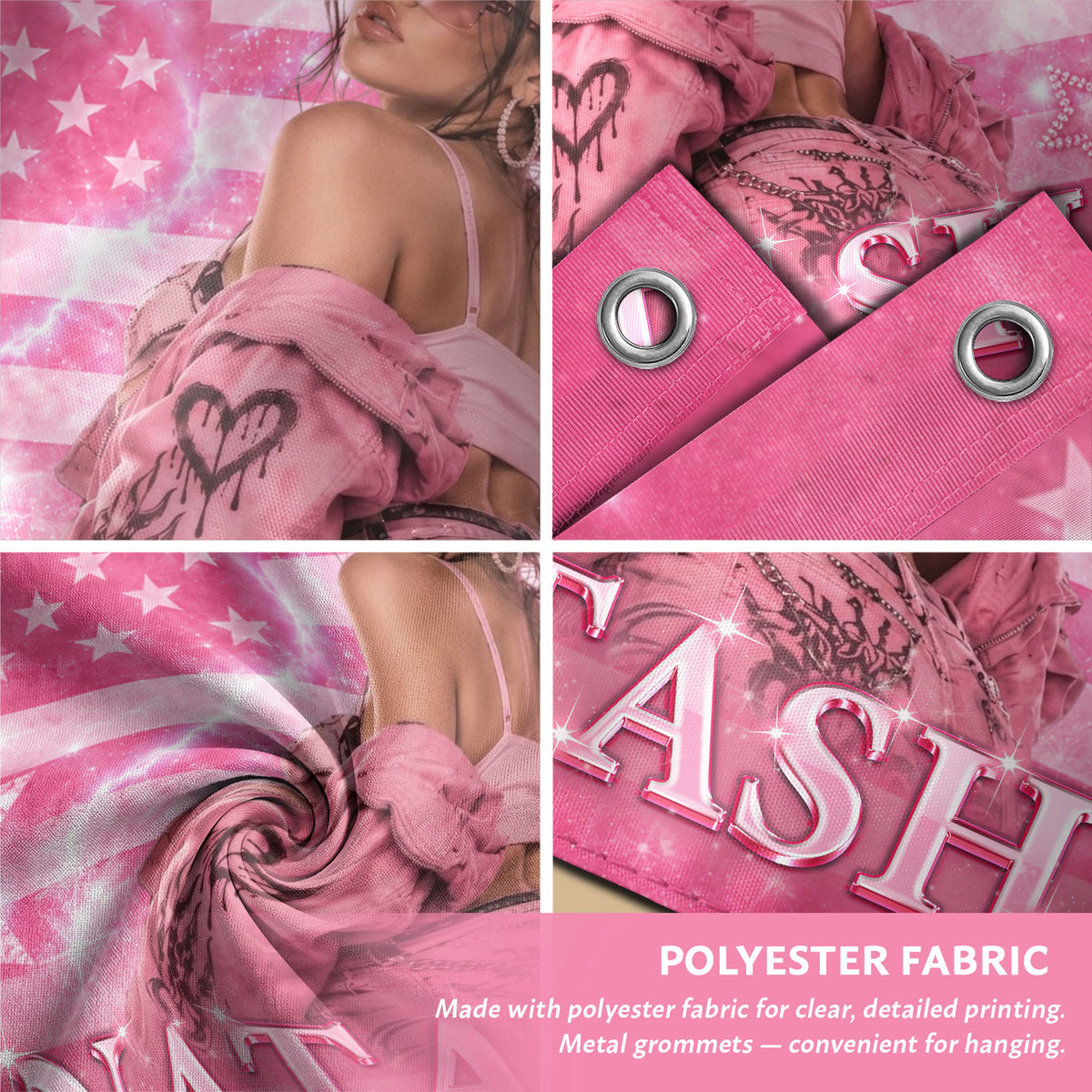 Custom Name Photo Flag American Stars Sparkle Glitter Wall Hanging Display Banner