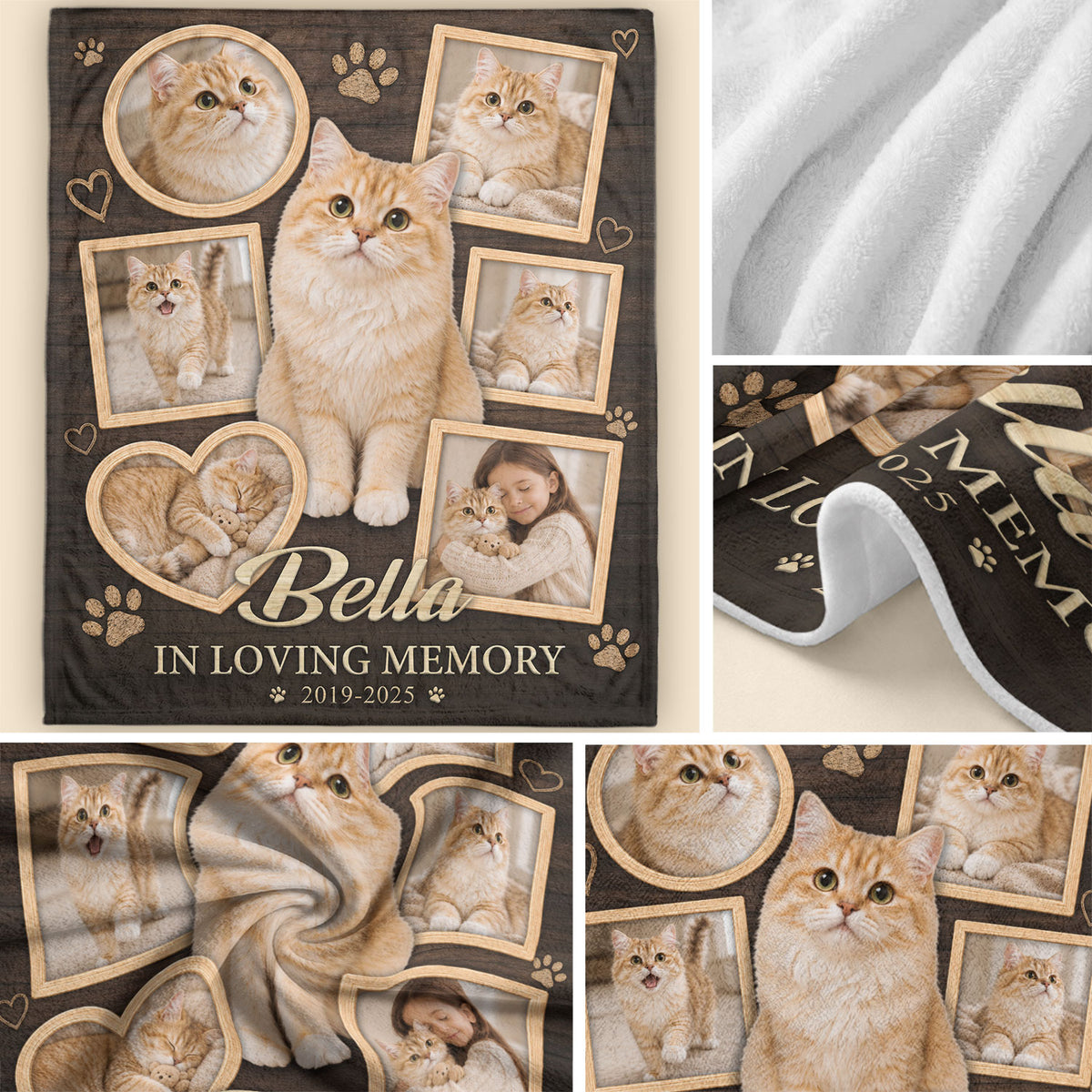 Custom Kitty Cat Photo Collage Fleece Blanket Name Memory Memorial Throw Tapestry Piece