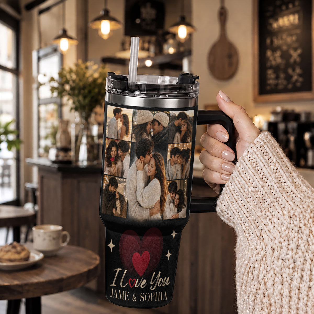 Custom Personal Photo Collage Couple Tumbler Names Text Insulated Beverage Mug Cup Item