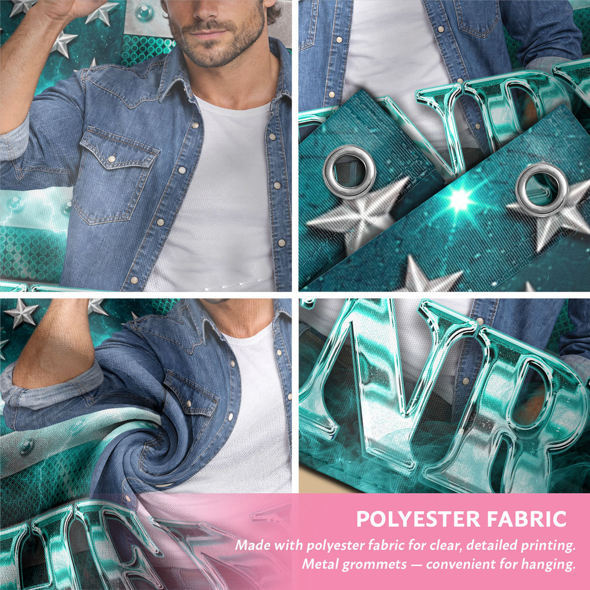 Aesthetic Teal American Flag Custom Photo Graphic Banner Retro Wall Hanging Display