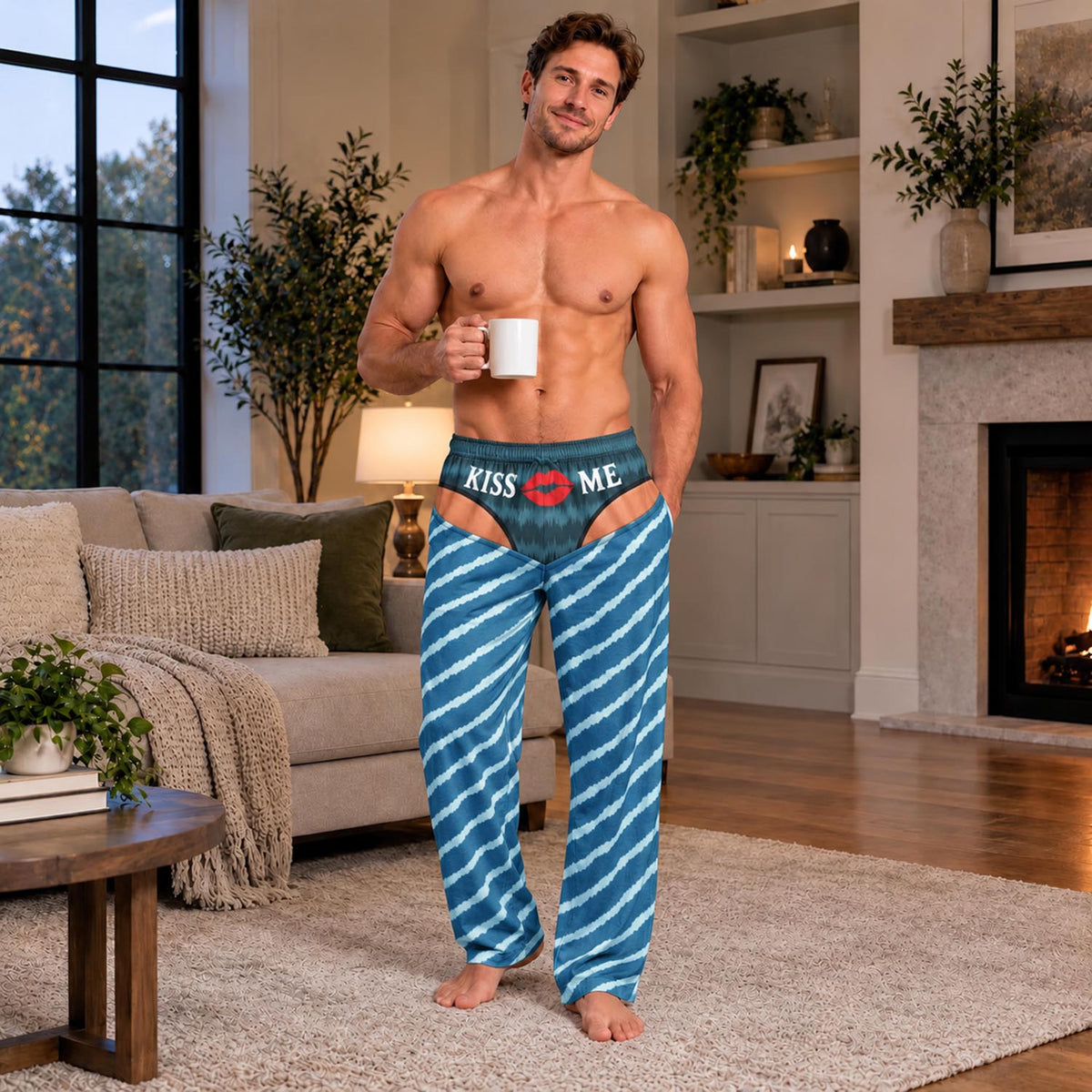 Kiss Me Camo Funny Mens Pajama Pants, Custom Pajamas for Relaxed Evenings, Bold Gag Gifts and Christmas Pajamas with Playful Humor, Pallyprints Co.