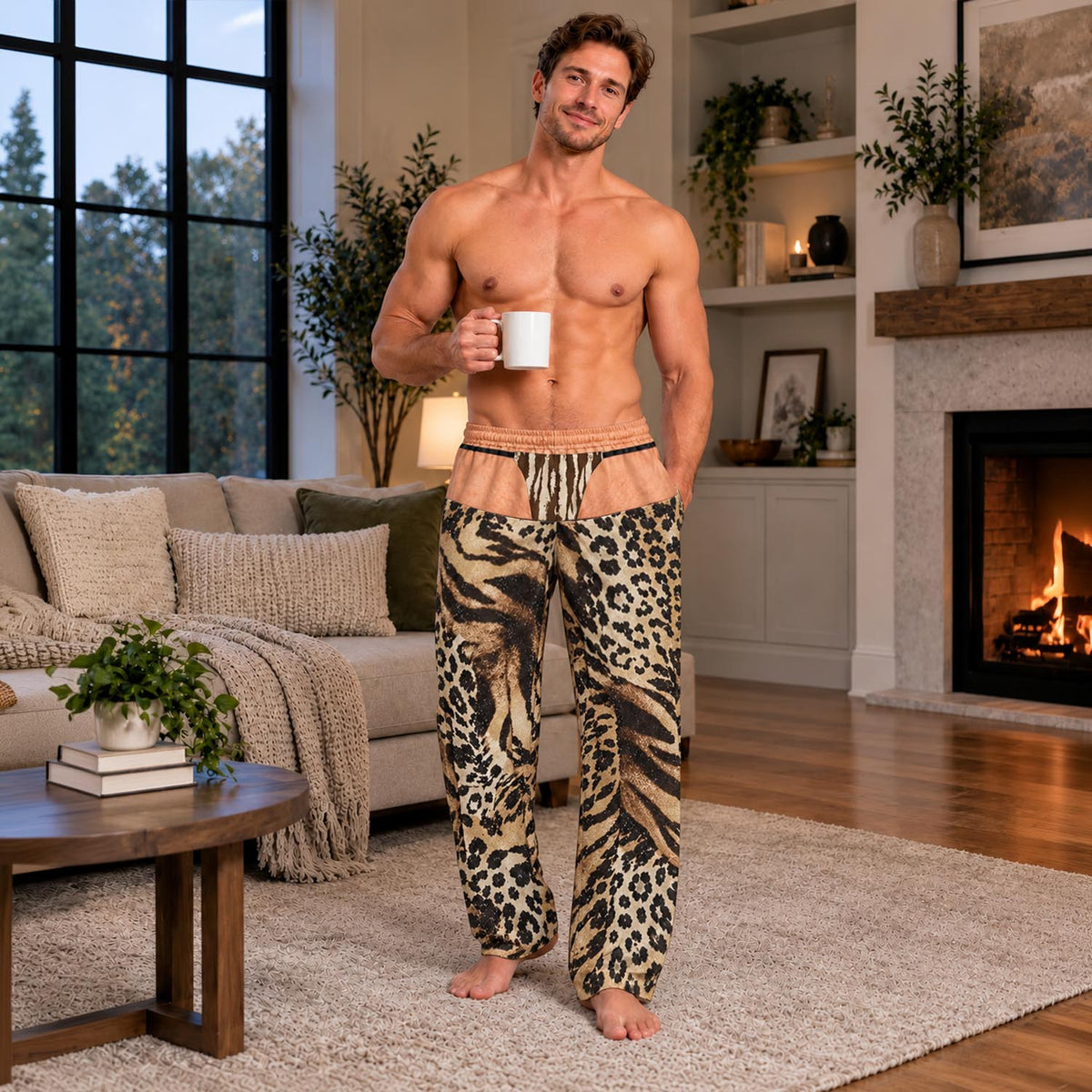 Funny Mens Pajama Pants with Tie Dye Tiger, Custom Pajamas for Fun Nights at Home, Colorful Gag Gifts and Christmas Pajamas at Home, Pallyprints Co.
