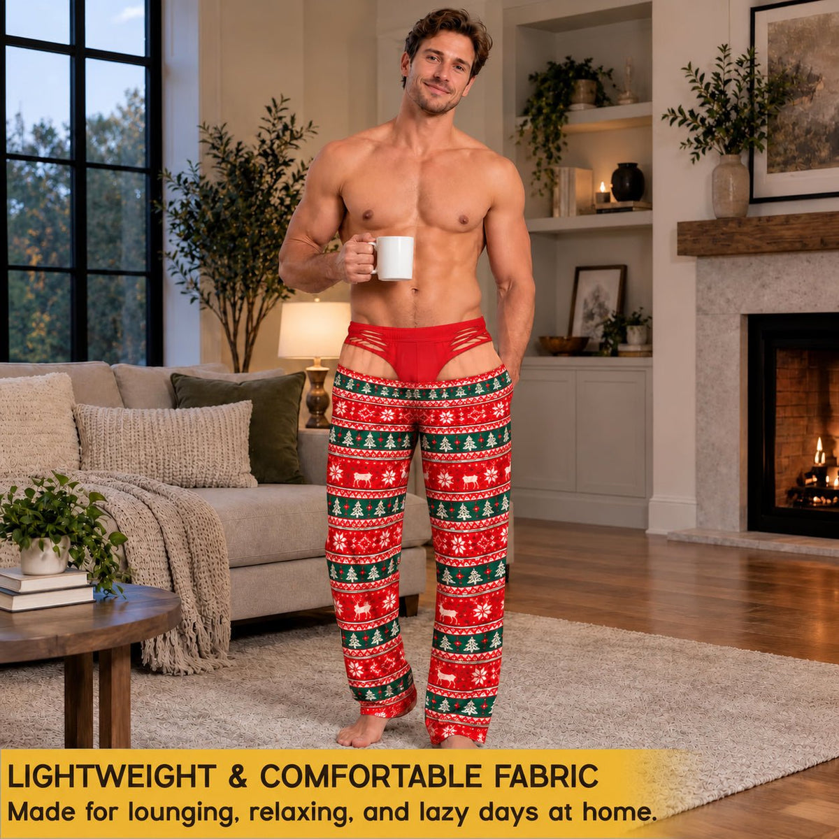 Red Green Funny Mens Pajama Pants, Custom Pajamas for Cozy Winter Nights, Festive Gag Gifts and Cheerful Christmas Pajamas at Home, Pallyprints Co.