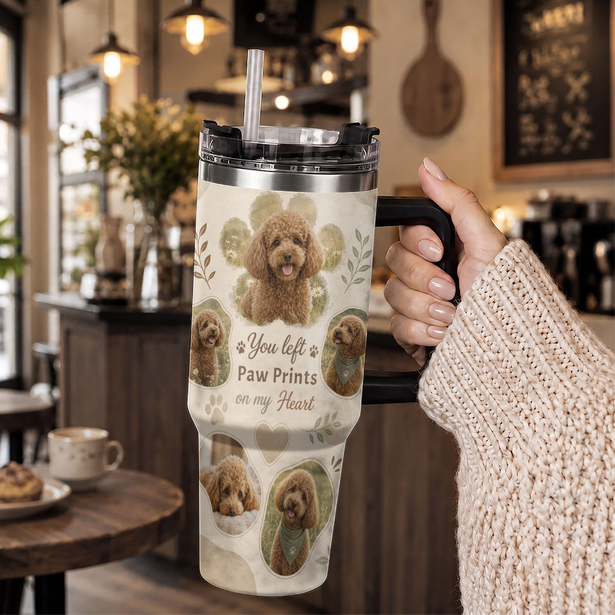 Custom Dog Picture Tumbler with Handle Personalised Pet Portrait Collage Gift Dog Lover