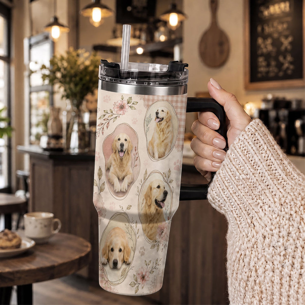 Custom Dog Photo Tumbler with Handle Forever In My Heart Personalised Pet Loss Memorial Gift