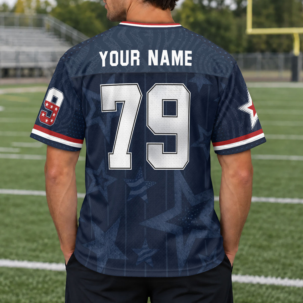 Custom Eagle Guard Football Jersey Unisex Blue Star Patriotic Y2K Outfits Shirt Top