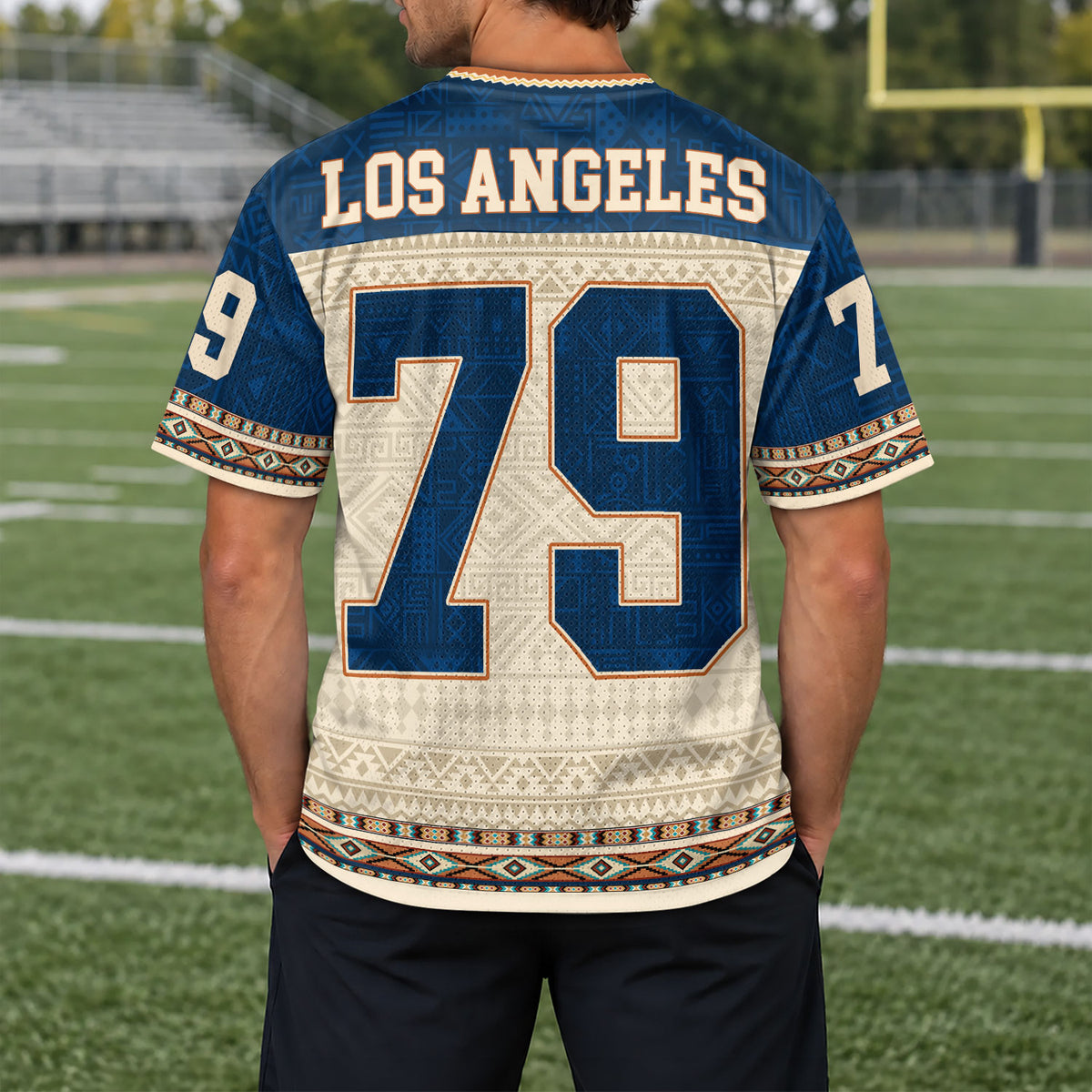 Custom Navy Los Angeles Football Jersey Unisex Aztec Print Y2K Outfits Shirt Top