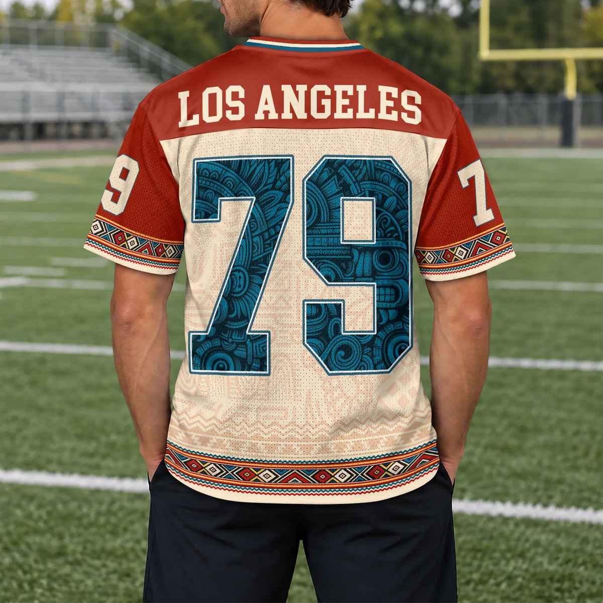 Custom Red Blazing Stars Football Jersey Unisex Tribal Print Y2K Jersey Shirt Top