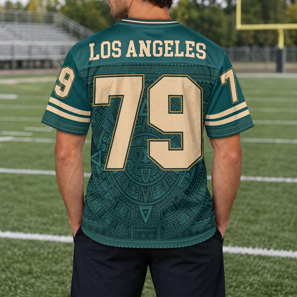 Custom Green Storm Hawks Football Jersey Unisex Aztec Pattern Y2K Outfits Clothing