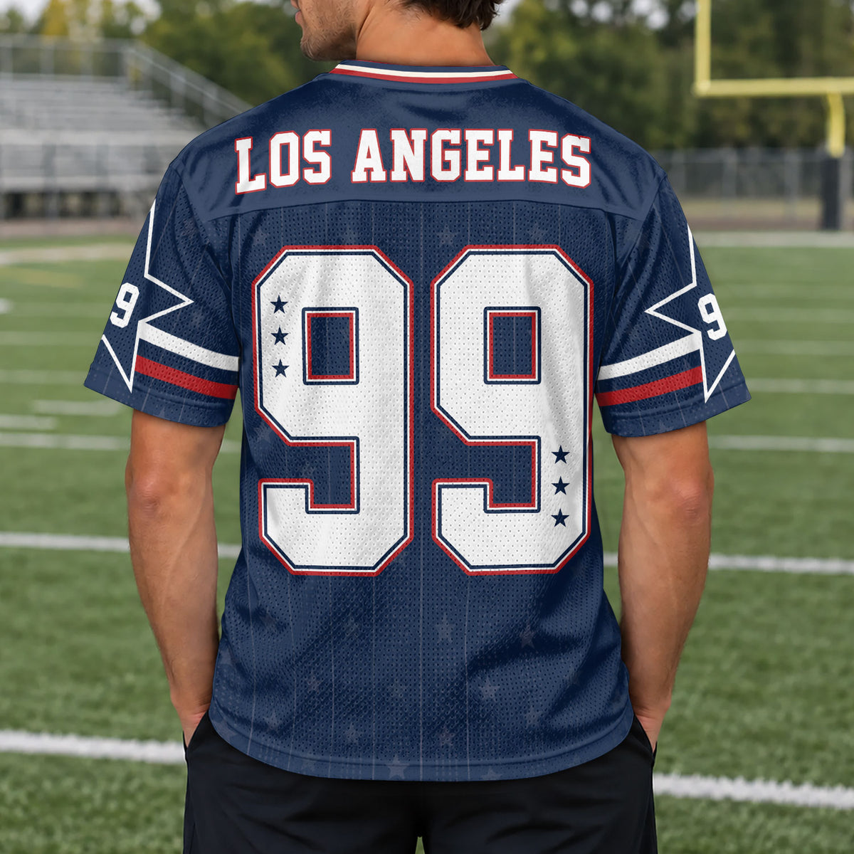 Custom Blue Los Angeles Football Y2K Jersey Unisex Star Patriotic Team Shirt Top Apparel
