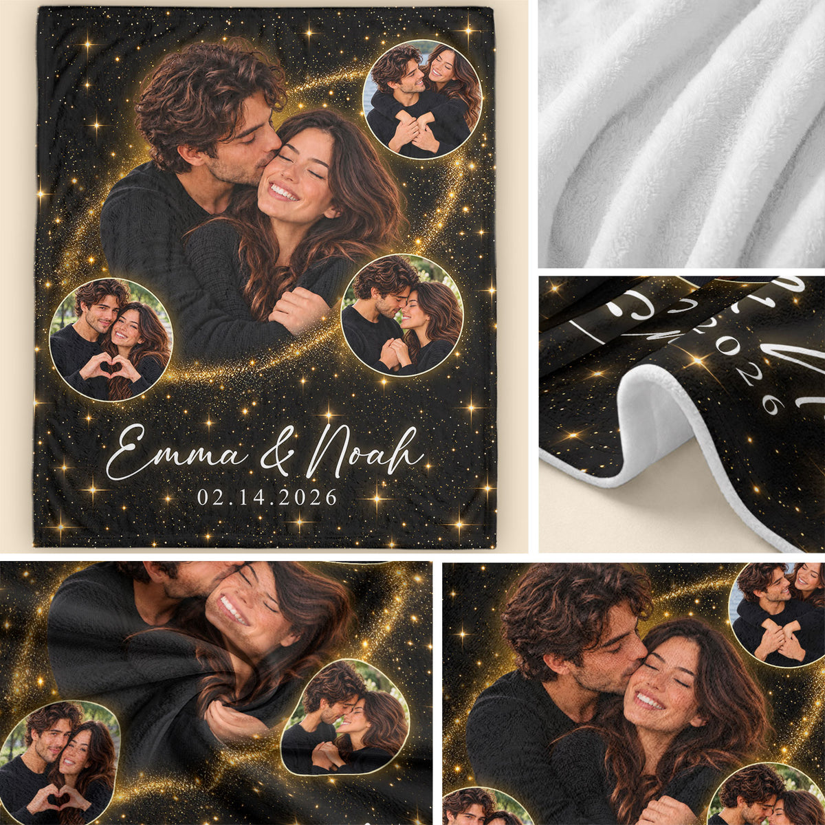 Custom Photo Collage Fleece Blanket Starry Sparkle Picture Throw Warm Bedding Cover