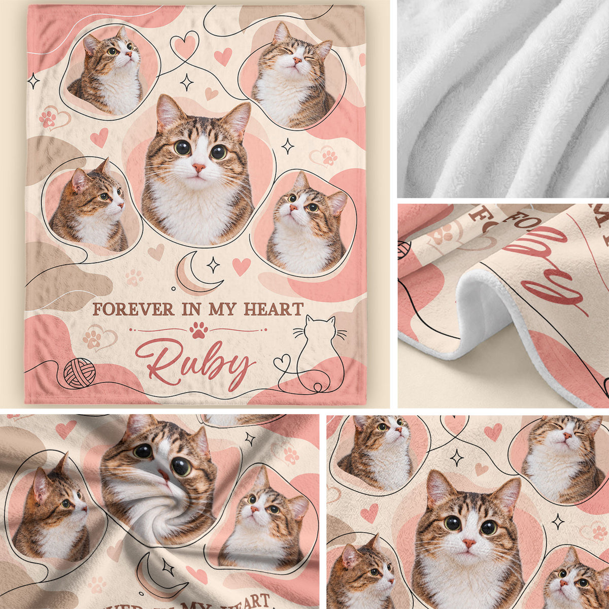 Custom Pet Memorial Blanket Photo Name Cat Loss Forever In My Heart Fleece Throw