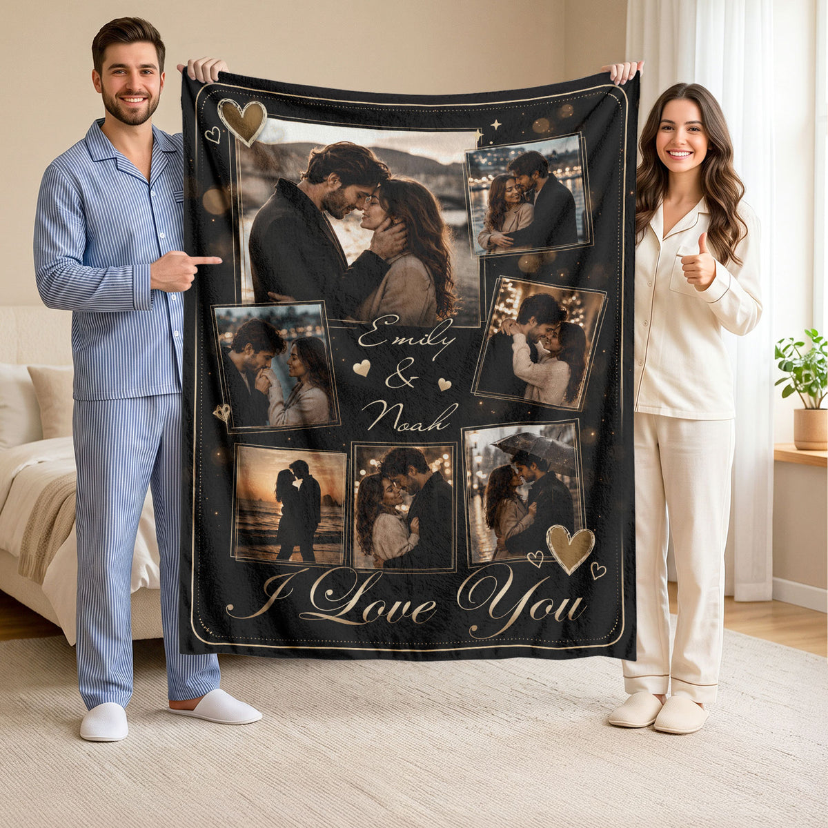 Custom Couple Photo Blanket Picture Collage I Love You Names Soft Fleece Anniversary Gift