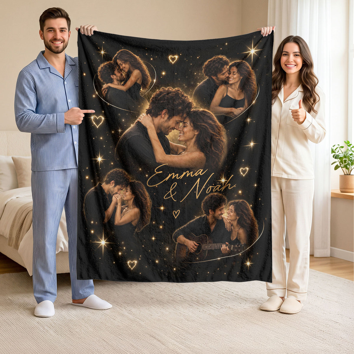 Custom Couple Photo Blanket Picture Collage Soft Fleece Throw Elegant Wedding Gift