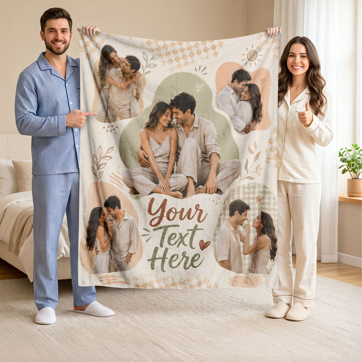 Custom Couple Photo Blanket Picture Collage Boho Soft Fleece Throw Anniversary Love Gift