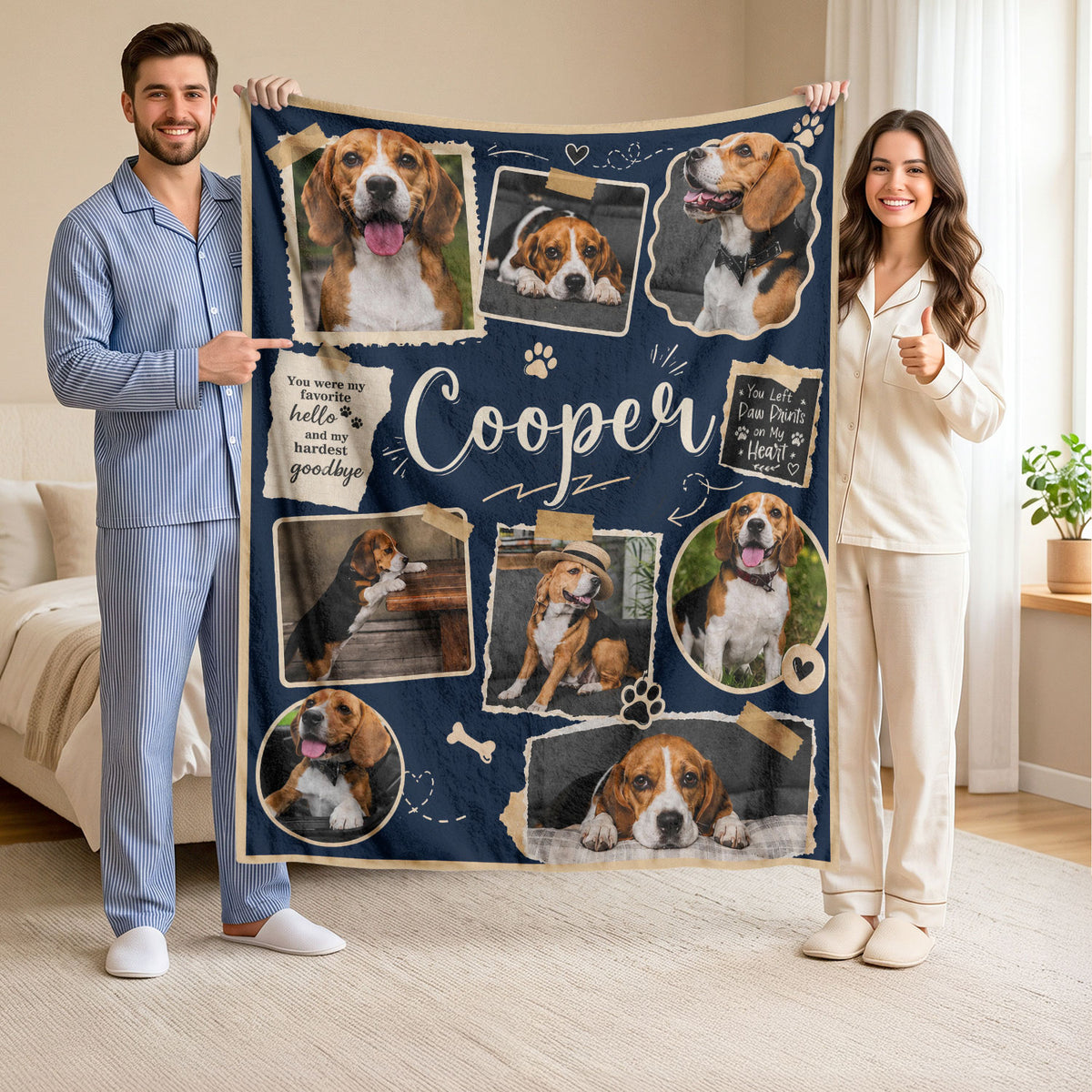Personalized Custom Dog Photo Collage Memorial Blanket Pet Name Soft Throw Decor