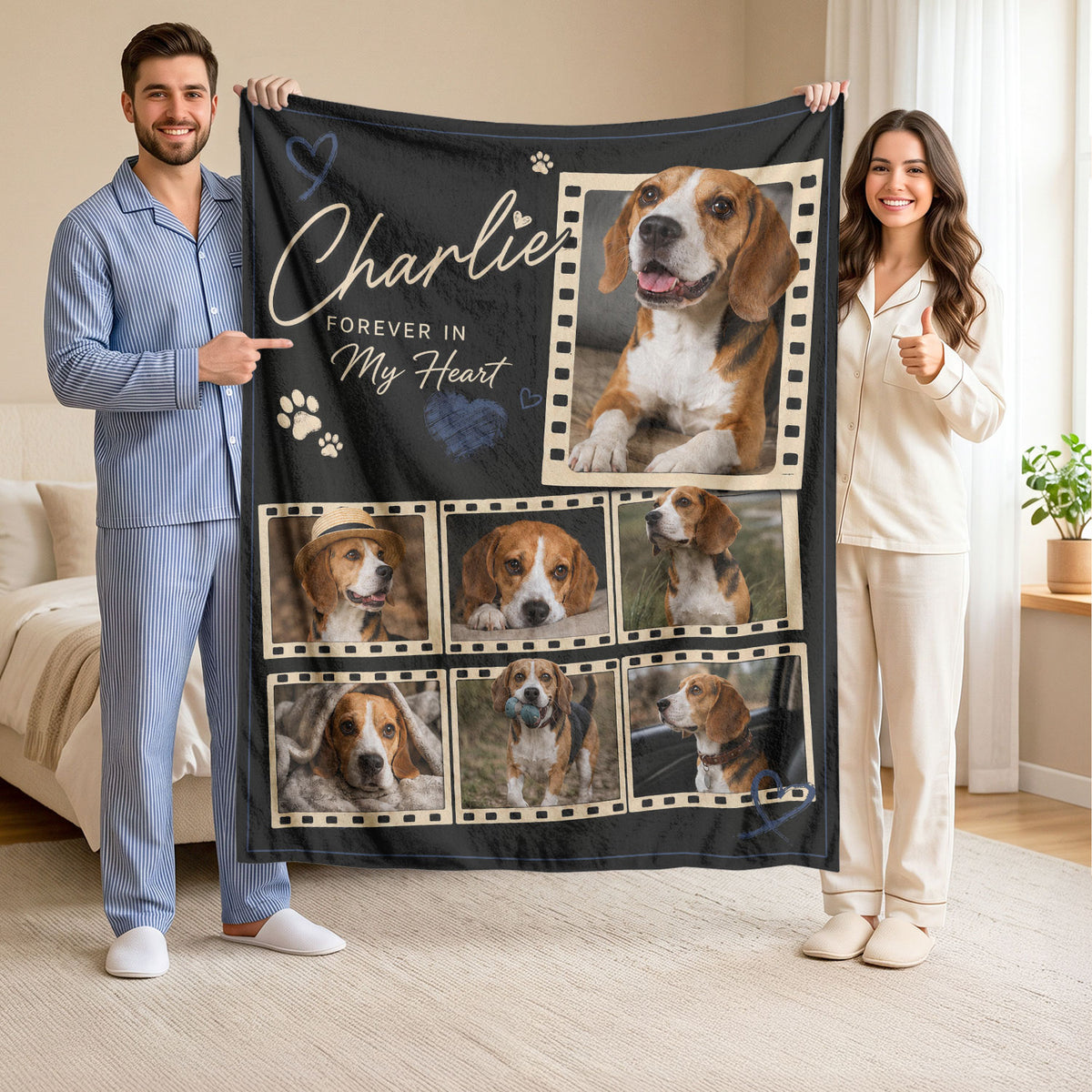Personalized Custom Dog Photo Collage Memorial Blanket Pet Name Film Strip Throw Decor