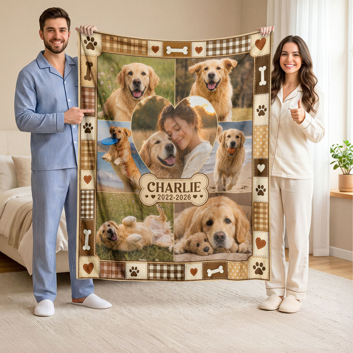 Custom Dog Photo Blanket Pet Memorial Picture Collage Name Date Fleece Throw Dog Loss Gift