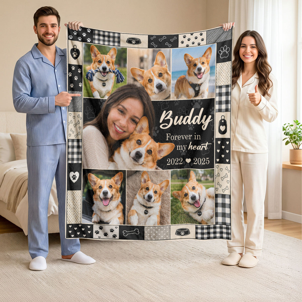 Custom Dog Photo Blanket Pet Memorial Collage Forever In My Heart Fleece Throw Loss Gift