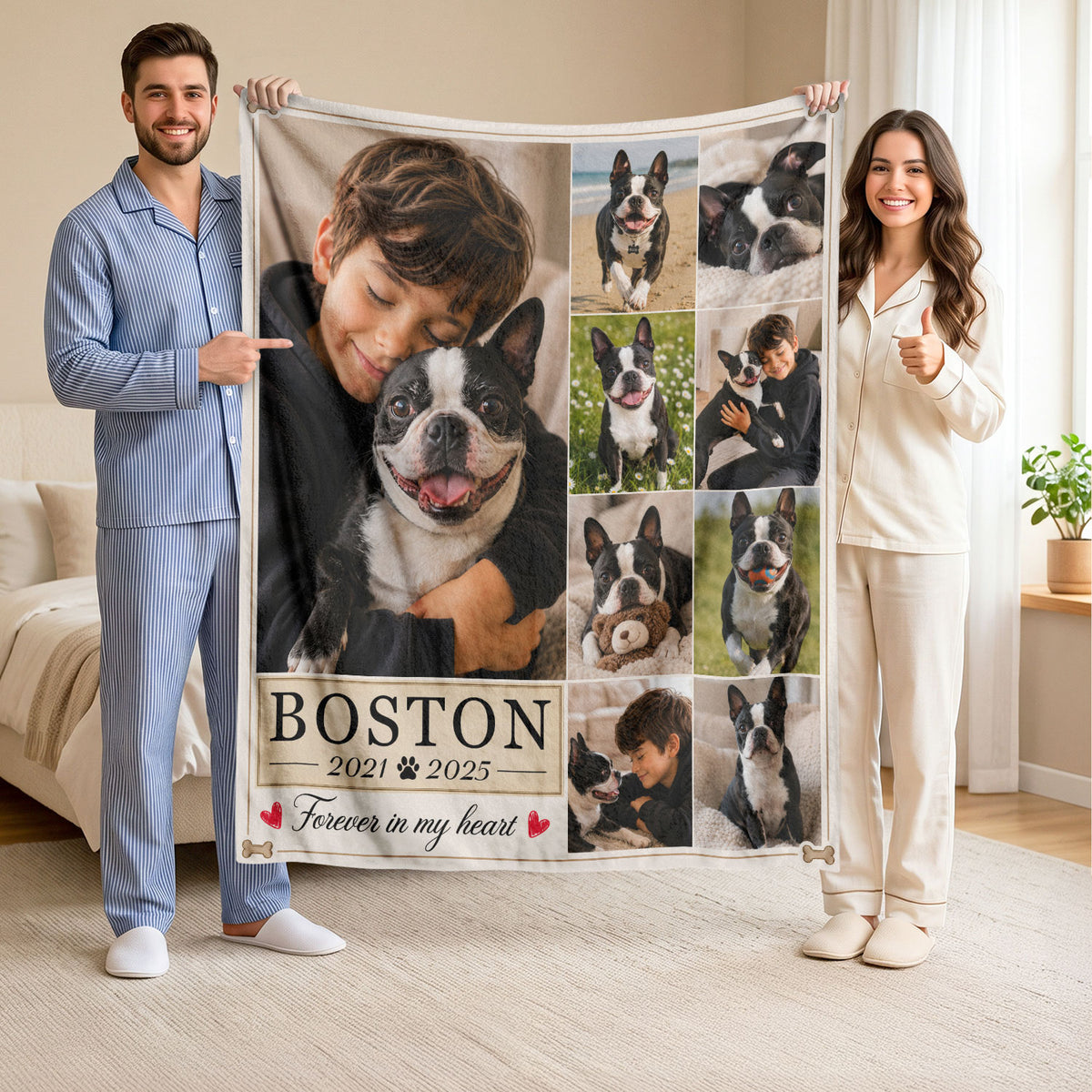 Custom Dog Photo Blanket Pet Memorial Collage Forever In My Heart Soft Fleece Loss Gift