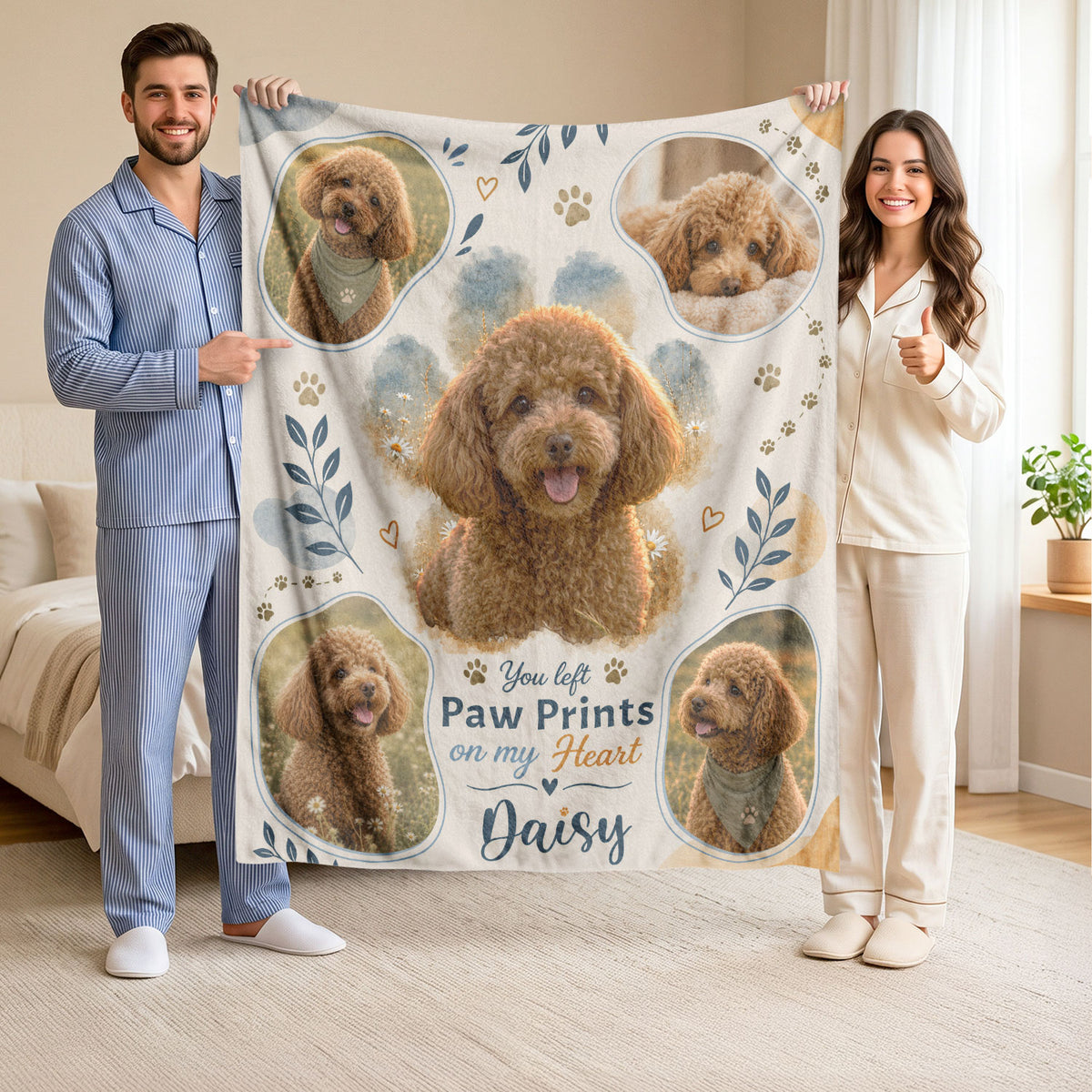 Custom Dog Memorial Blanket Photo Collage Name Paw Prints Soft Fleece Throw Pet Loss Gift