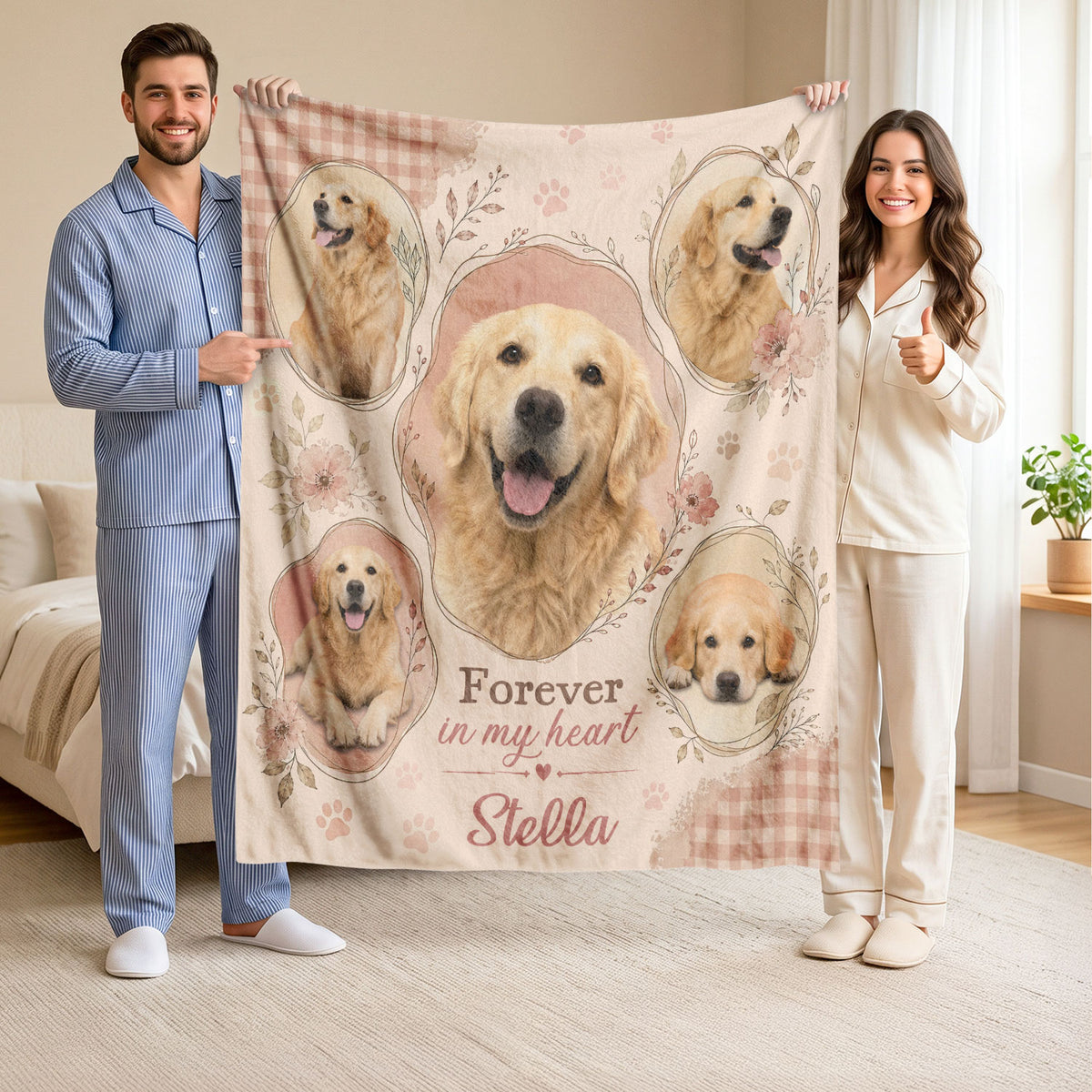 Custom Dog Photo Memorial Blanket Picture Collage Soft Fleece Throw Pet Loss Sympathy Gift