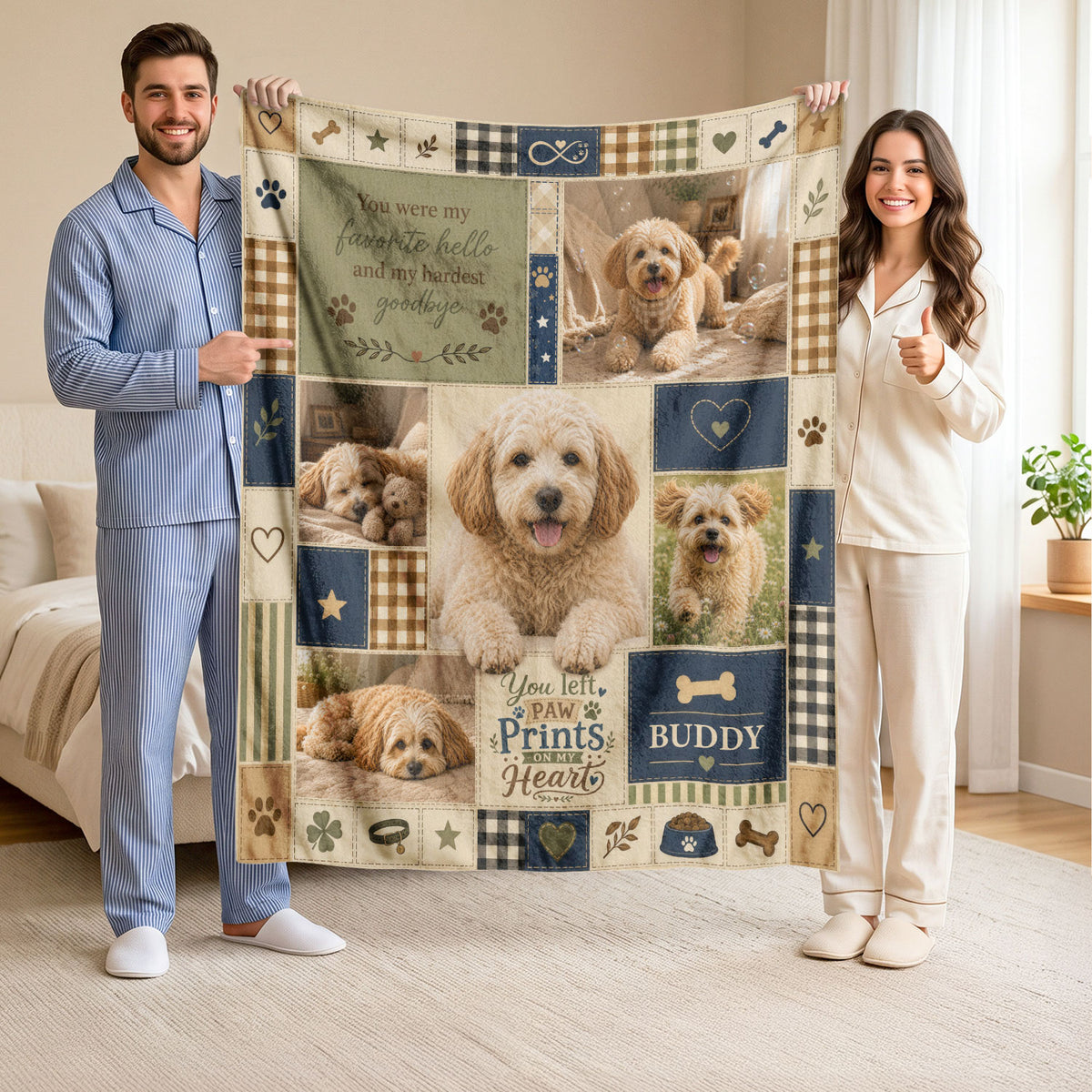 Custom Dog Photo Memorial Blanket Picture Collage Paw Prints Soft Fleece Sympathy Gift