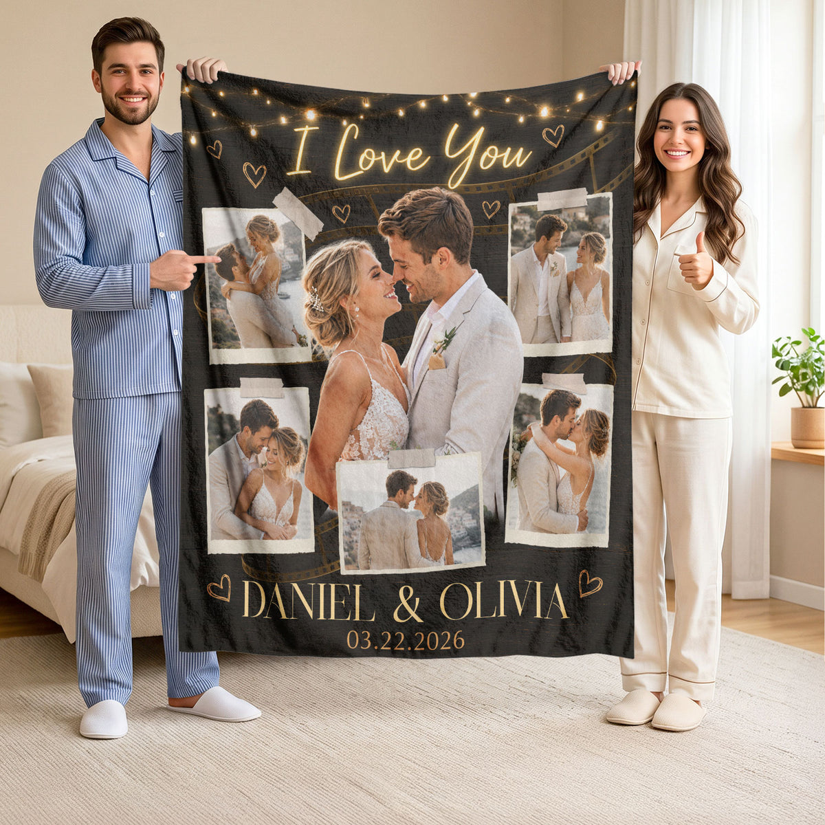 Custom Photo Blanket Couple Personalized Anniversary Gift Film Strip Collage Throw Blanket