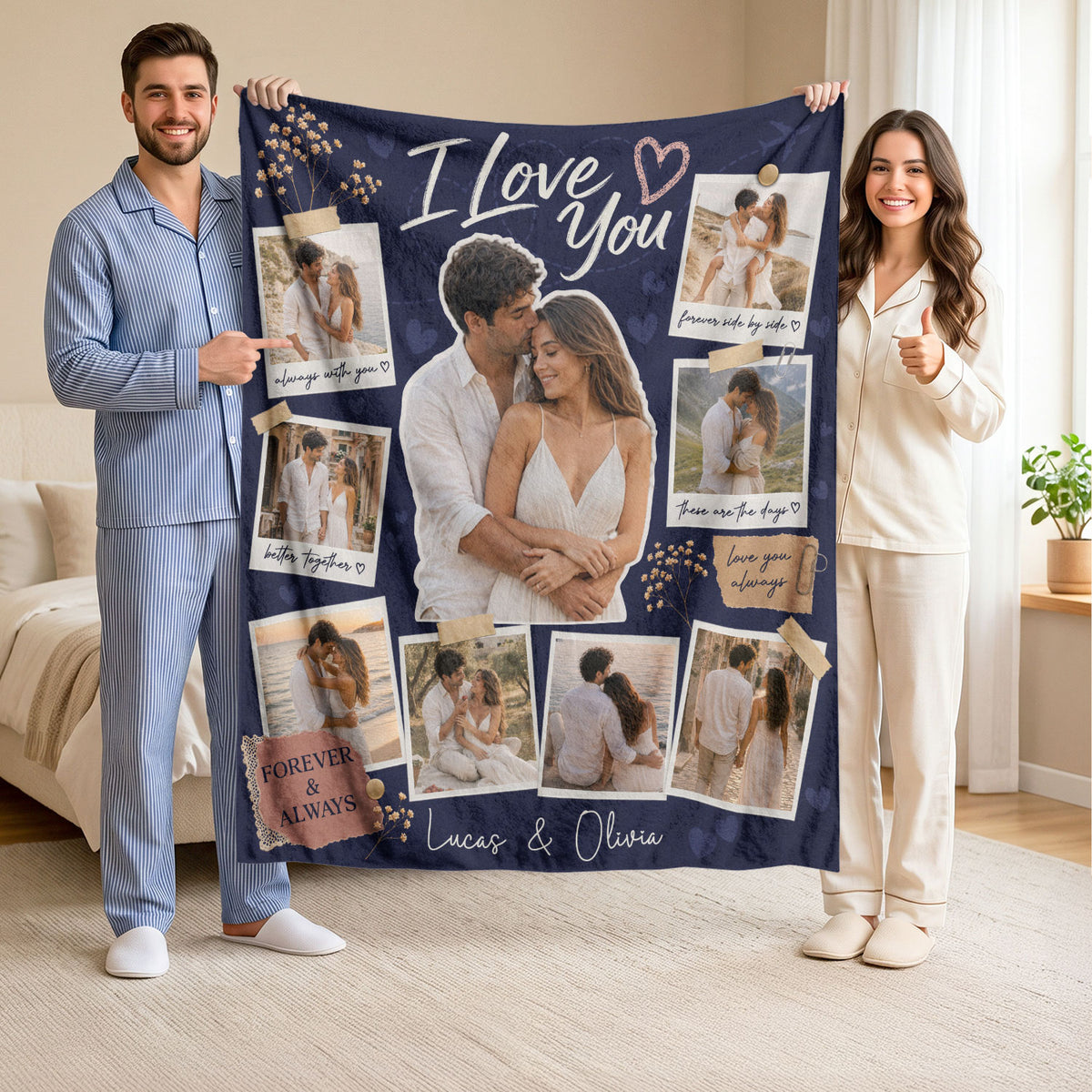 Personalized Photo Blanket for Couples Romantic I Love You Scrapbook Picture Blanket