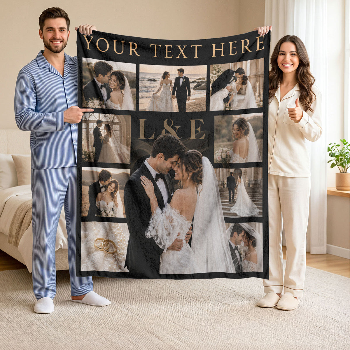 Custom Wedding Photo Collage Blanket Couple Initials Throw Blanket Keepsake Decor