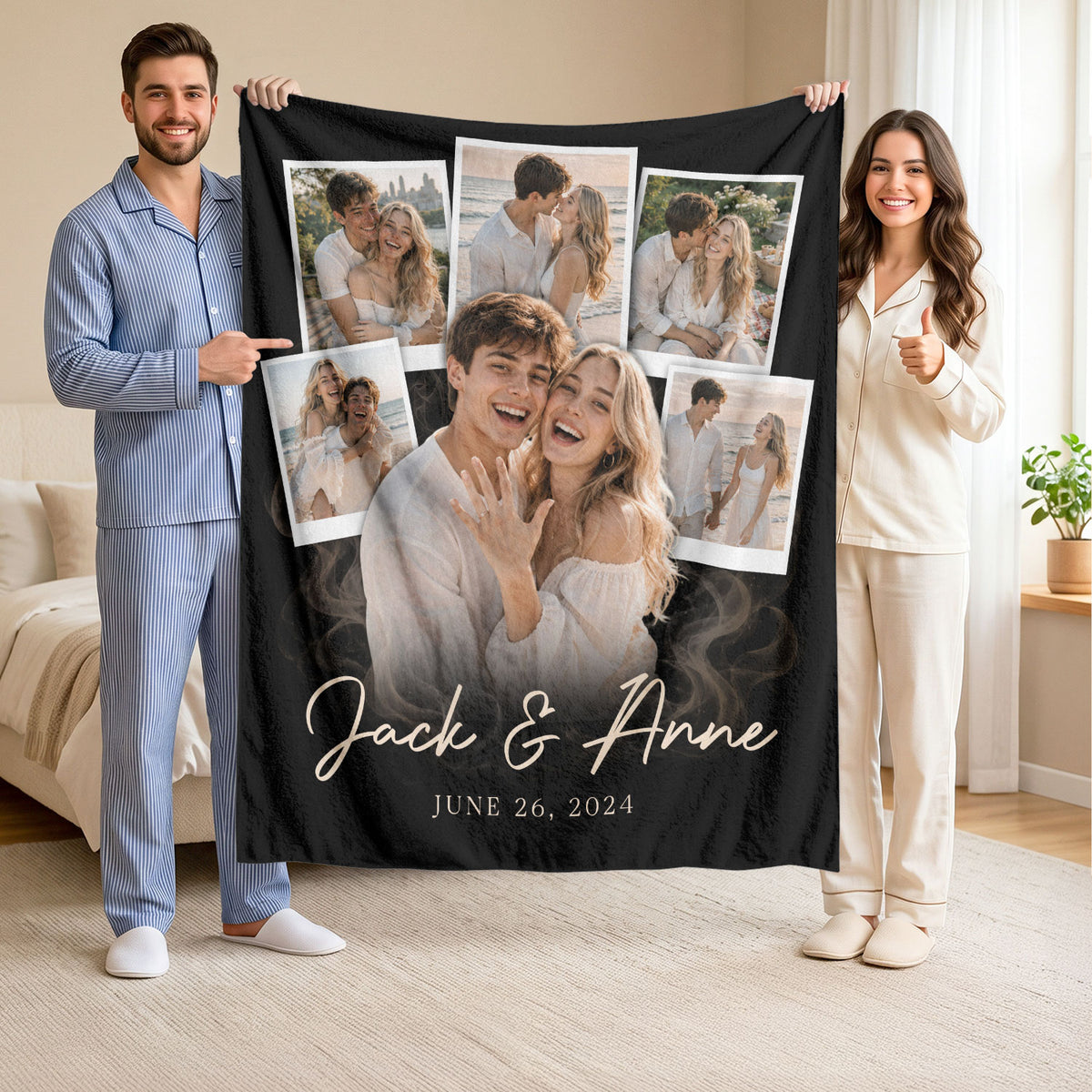 Custom Couple Photo Collage Engagement Blanket Names Date Throw Blanket Keepsake Decor