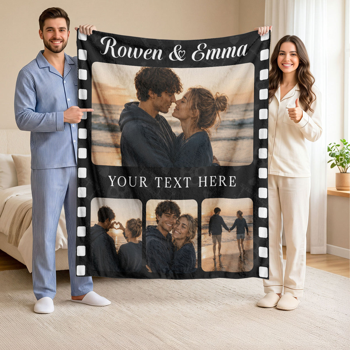 Custom Couple Photo Collage Film Strip Blanket Couple Names Throw Blanket Keepsake