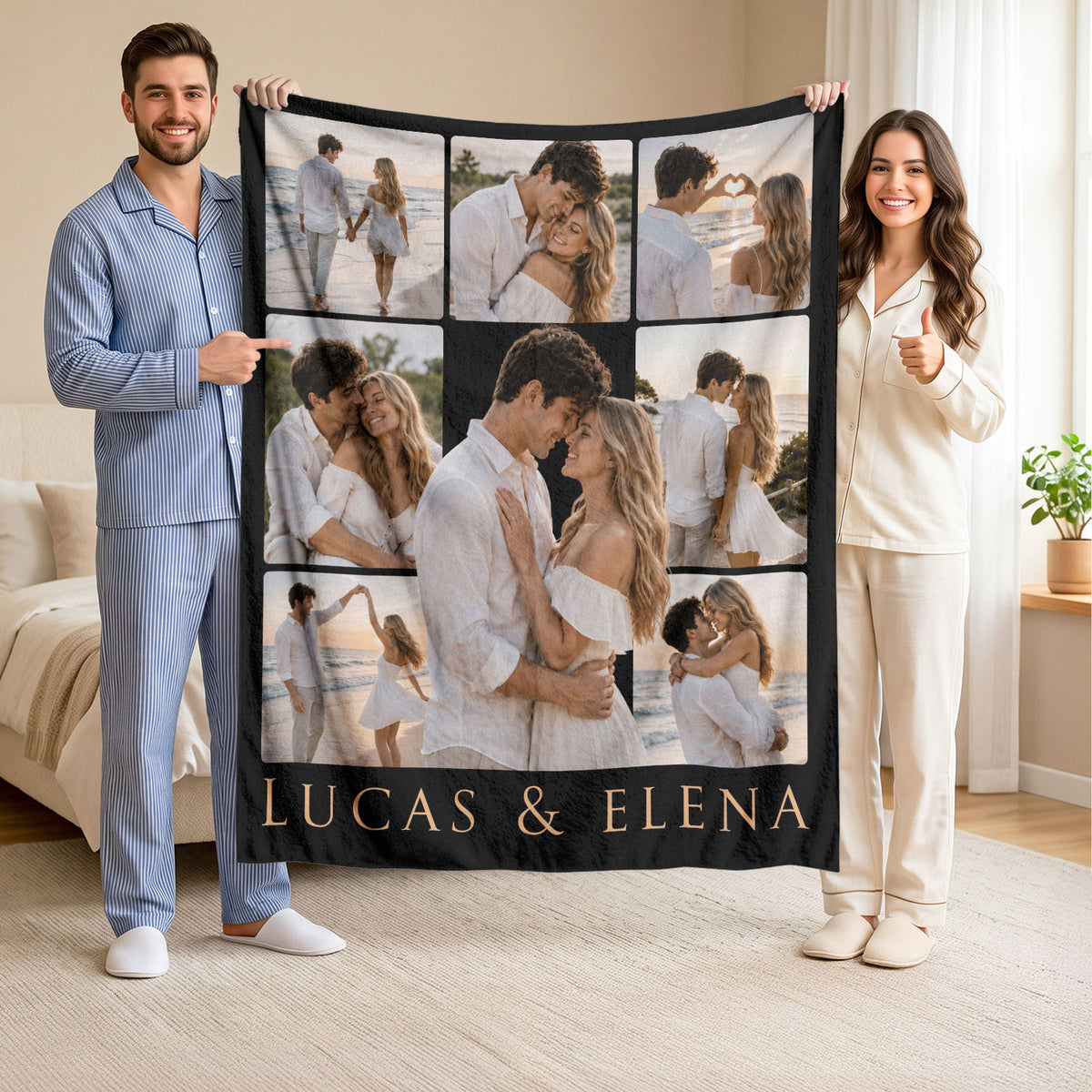 Custom Romantic Couple Photo Collage Blanket Couple Names Throw Blanket Keepsake