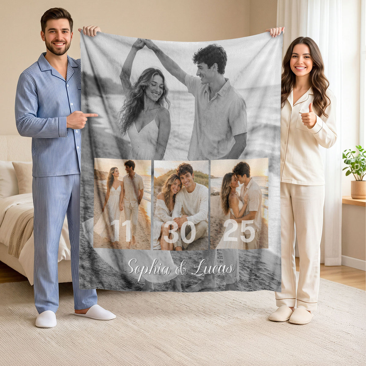 Personalized Couple Picture Blanket Custom Photo Collage Soft Warm Fleece Blanket Date