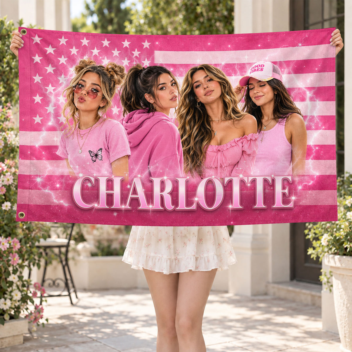 Custom Name Photo Collage Flag American Stars Stripes Wall Hanging Display Banner