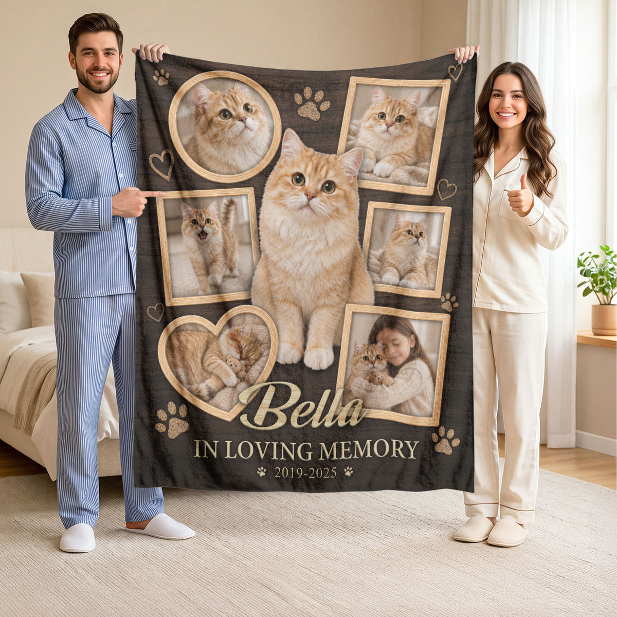 Custom Kitty Cat Photo Collage Fleece Blanket Name Memory Memorial Throw Tapestry Piece