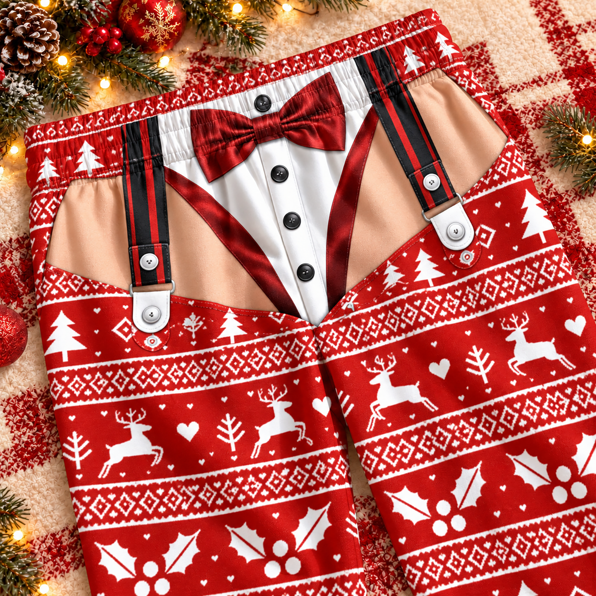 Funny Mens Pajama Pants with Christmas Tuxedo, Custom Pajamas for Festive Parties, Stylish Gag Gifts and Christmas Pajamas for Nights, Pallyprints Co.