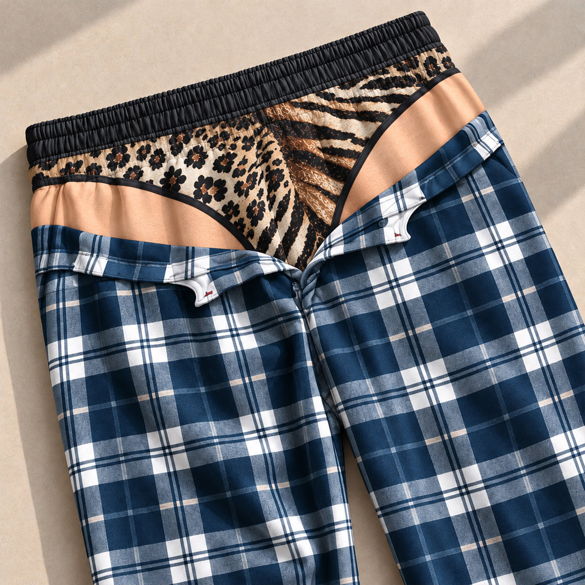 Plaid Leopard Funny Mens Pajama Pants, Custom Pajamas for Playful Evenings, Wild Gag Gifts and Christmas Pajamas for Relaxed Nights, Pallyprints Co.