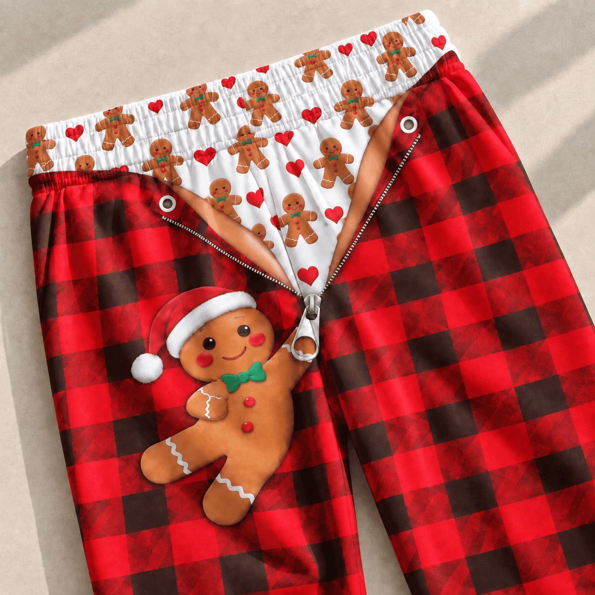 Funny Mens Pajama Pants with Gingerbread Plaid, Custom Pajamas for Cozy Lounging, Gag Gifts and Cozy Festive Christmas Pajamas, Pallyprints Co.