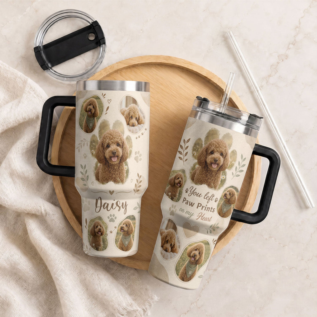 Custom Dog Picture Tumbler with Handle Personalised Pet Portrait Collage Gift Dog Lover