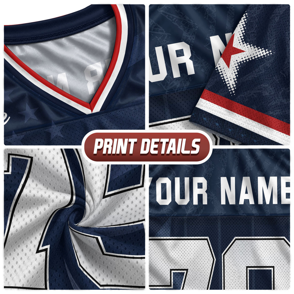 Custom Eagle Guard Football Jersey Unisex Blue Star Patriotic Y2K Outfits Shirt Top
