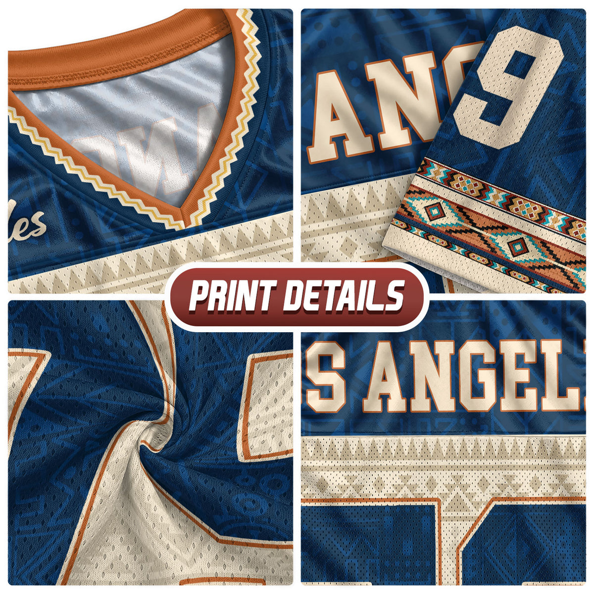 Custom Navy Los Angeles Football Jersey Unisex Aztec Print Y2K Outfits Shirt Top